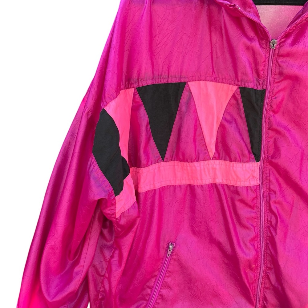 Vibrant Pink Bomber Jacket with Black Accents - Picture 4 of 7